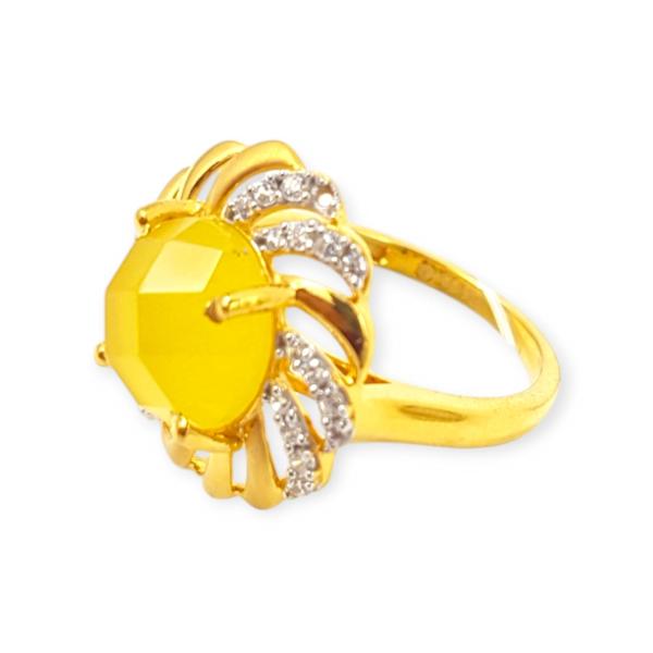 Adorable Gold Ring in Flower Shape with Beautiful Design and Yellow Stone